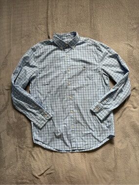 Vineyard Vines Shirt Men's Medium Blue Plaid Checker Classic Tucker Whale Pocket